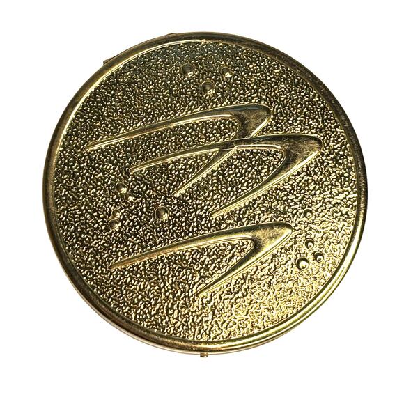 Vintage MCM Merle Norman Empty Powder Compact Boomerang Atomic Age Gold Tone - Picture 1 of 6